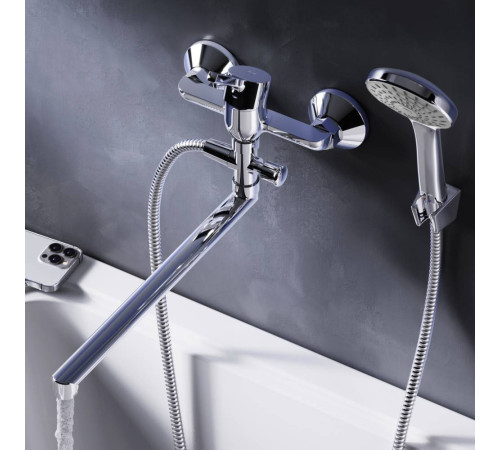 Смеситель для ванны и душа AM.PM X-Joy с длинным изливом и душевым набором F85B90100