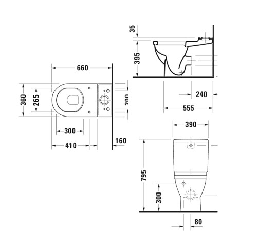 Унитаз-моноблок напольный приставной Duravit Starck 3 65.5х36 см универсальный выпуск бачок с механизмом 0128090000/0920100005