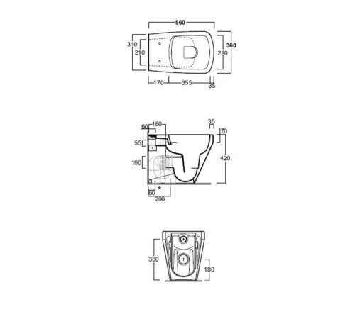 Унитаз приставной SIMAS Baden Baden безободковый 56х36 см белый F91/BB01bi