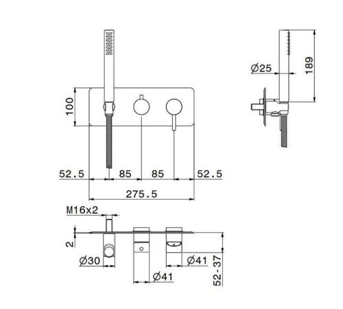 Смеситель для душа Newform X-STEEL 316 встраиваемый на 2 выхода с ручным душем INOX 69679EX.50.050