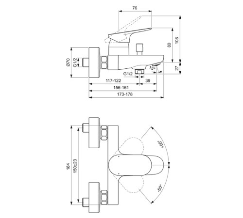 Смеситель для ванны Ideal Standard Ceralife O настенный хром BE029AA