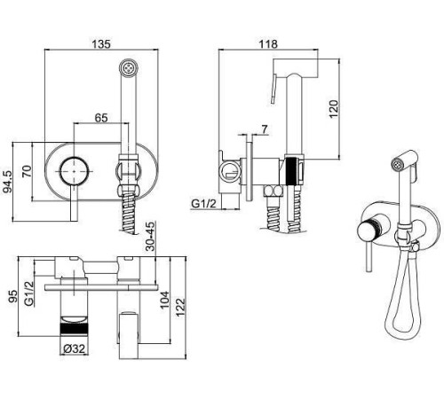 Гигиенический душ со смесителем Allen Brau Priority с внутренней частью никель 5.31005-BN