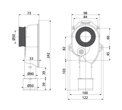 Сифон для писсуара Alcaplast A45C 40/50 мм вертикальный выпуск A45C