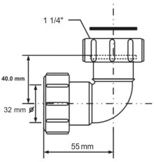 Отвод компрессионный McAlpine 90° 1 1/4х32 мм 32FS-WH