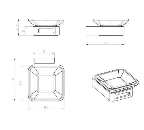 Мыльница подвесная Boheme Q квадратная антрацит глянцевый 10943-SGM