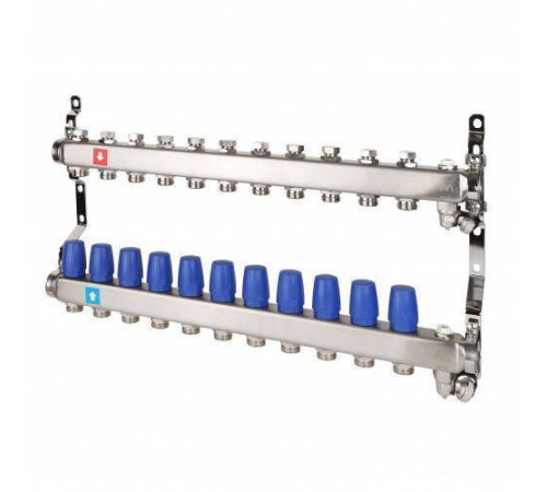 Коллекторная группа Hogert Premium 1 x 3/4 EK 11 выходов без расходомеров с дренажным краном и воздухоотводчиком HOGMS61106