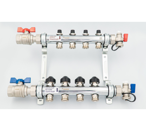 Коллектор из нержавеющей стали REHAU HKV 1 x 3/4 EK на 10 выходов с шаровыми кранами 12181013001