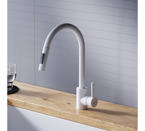 Смеситель для кухни Dorff Logic с вытяжным изливом белый D3007533