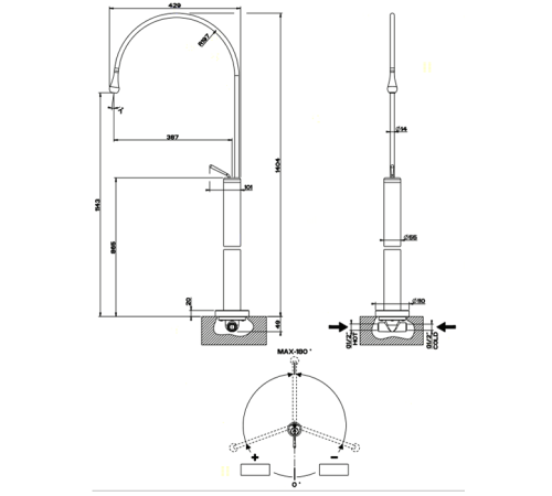 Встраиваемая часть напольного смесителя или излива Gessi для раковины 33629#031