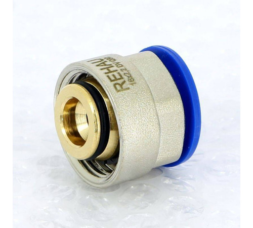 Соединитель обжимной REHAU RAUTITAN flex/pink 16x2.2 мм - 3/4 EK никелированный 266352