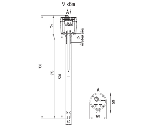 Блок ТЭН ZOTA ТЭНБ 9 кВт 1 1/2 с термостатом 3443508109