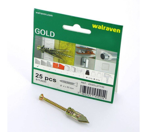 Дюбель забивной для гипсокартона с саморезом Walraven TF 4.0x50 мм 6112331