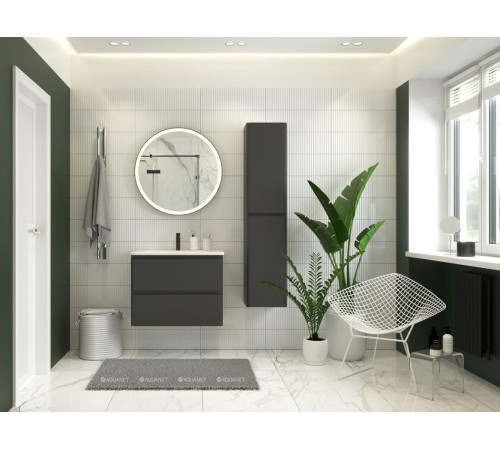 Тумба под раковину Aquanet Эмбер 60 2 ящика черный матовый 00330466