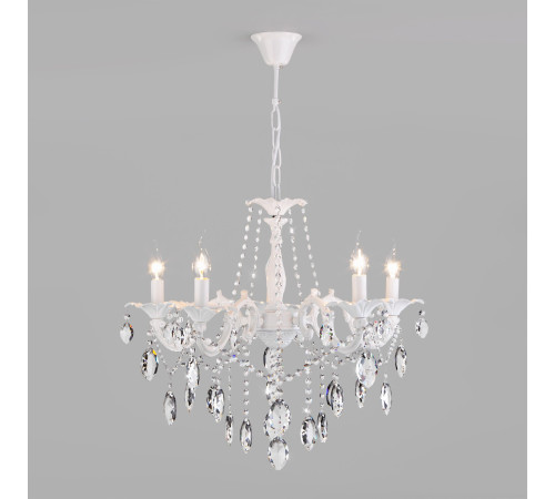 Классическая подвесная люстра 10108/5 белый/прозрачный хрусталь Strotskis