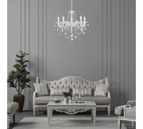 Классическая подвесная люстра 10108/5 белый/прозрачный хрусталь Strotskis