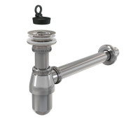 Сифон для раковины Alcaplast A437 бутылочный 1 1/4 x 32 мм с выпуском и пробкой хром A437