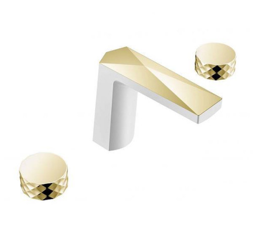 Смеситель для раковины на 3 отверстия Boheme Venturo Diamond белый/золото 150-WG-DIAMOND