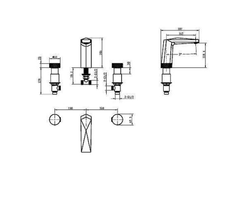 Смеситель для раковины на 3 отверстия Boheme Venturo Diamond белый/золото 150-WG-DIAMOND
