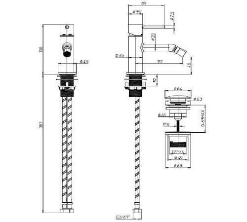 Смеситель для биде BOSSINI TEO однорычажный с донным клапаном черный матовый Z00702.073