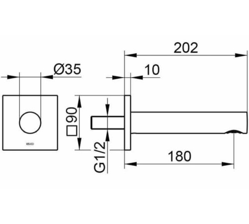 Излив для ванны KEUCO IXMO 202 мм квадратное основание хром 59545 010102