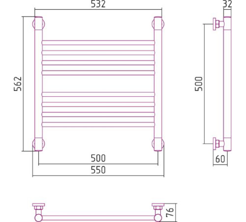 Полотенцесушитель водяной Сунержа Богема 500x500 мм без покрытия 00-0220-5050