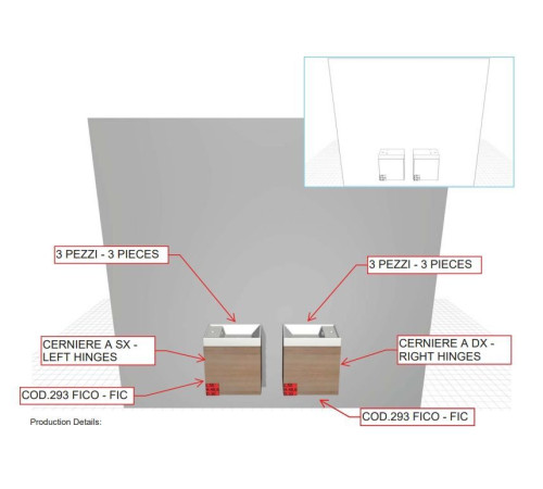 Тумба подвесная для раковины BMT Blues 300х500х486 мм 1 дверца петли слева Fico 971 101 FED 01 S 293
