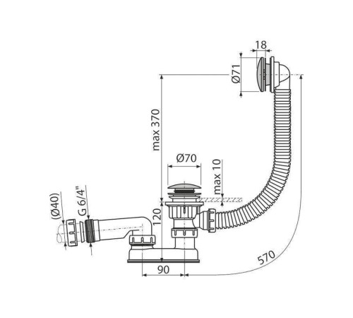 Слив-перелив для ванны Alcaplast A504CKM click-clack металл прочистка сверху хром A504CKM