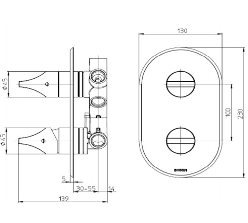 Внешняя часть смесителя Bossini Apice Z00501.030 на 2-5 выходов Хром