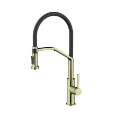 Смеситель для кухни с выдвижным изливом и подключением фильтра Omoikiri Makkari 2 Plus-SB-LG-BL светлое золото/черный 4994496