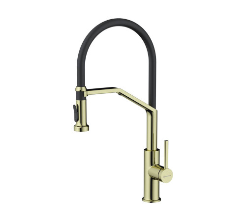 Смеситель для кухни с выдвижным изливом и подключением фильтра Omoikiri Makkari 2 Plus-SB-LG-BL светлое золото/черный 4994496