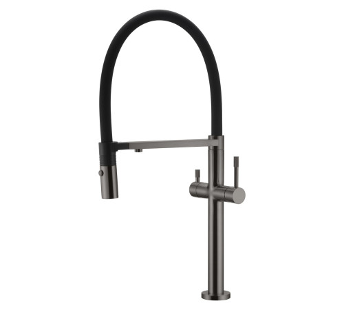 Смеситель для кухни Boheme Uno с гибким изливом и краном для питьевой воды gun metal 115-GM