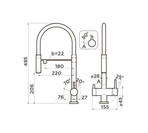 Смеситель для кухни Omoikiri Kanto-TO выдвижной излив под фильтр Toscana 4994428