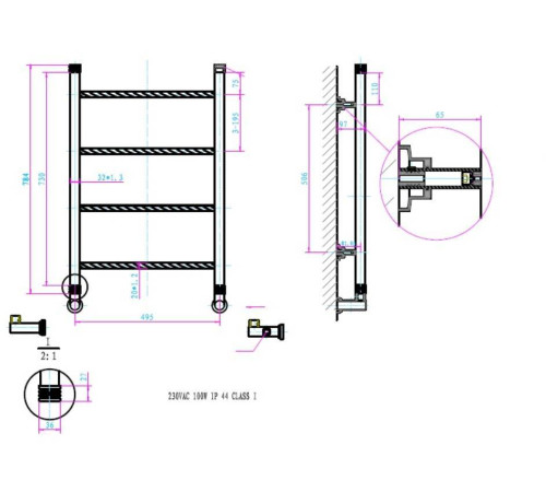 Полотенцесушитель электрический Boheme 53.1х9.7х78.4 см правое подключение хром 710