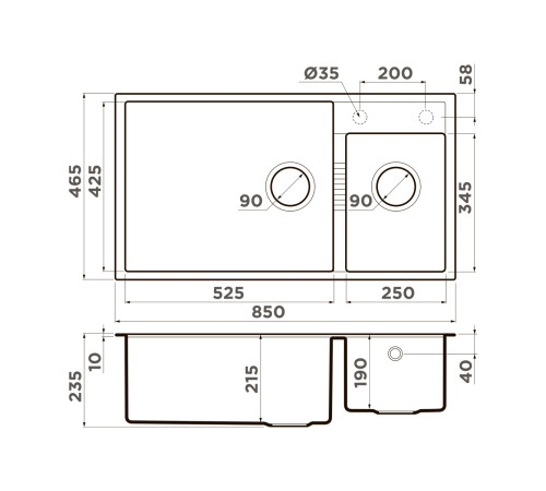 Кухонная мойка Omoikiri Tedori 85-2-U-BL Tetogranit 85x46.5 см черный 4993940
