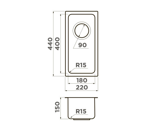 Кухонная мойка Omoikiri Tadzava 22-U/I Ultra 15-IN 22x44 см нержавеющая сталь 4997112