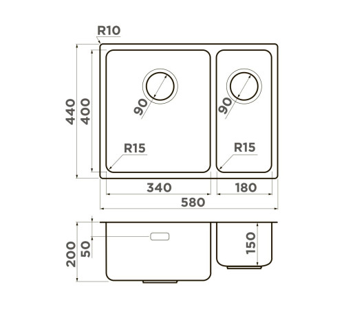 Кухонная мойка Omoikiri Tadzava 58-2-U/I-L Ultra 15-IN 58x44 см нержавеющая сталь 4997118
