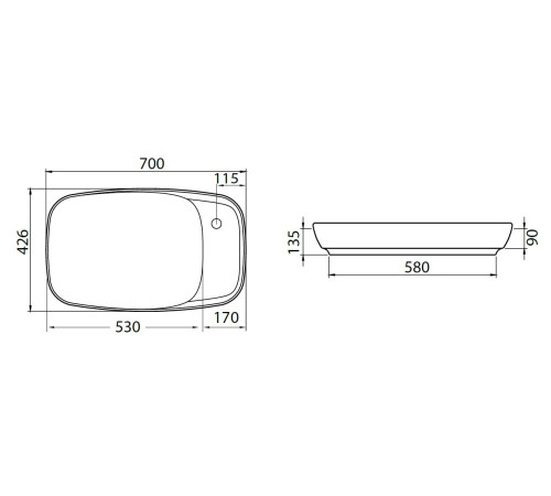 Раковина-чаша Allen Brau Liberty 70x42.6x13.5 см с 1 отверстием белая 4.32012.21