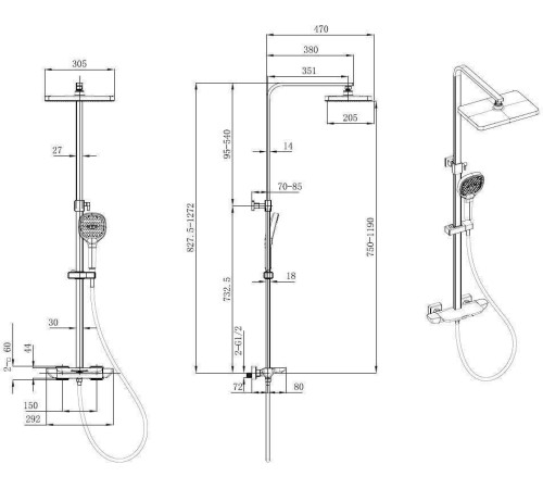 Душевая стойка Allen Brau Infinity 29.2x47 см хром 5.21030-00