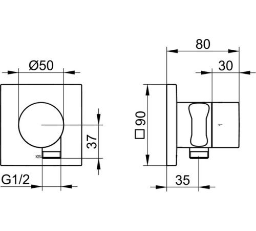 Запорный вентиль Keuco IXMO Pure с выводом для шланга и держателем лейки черный матовый 59557 370202