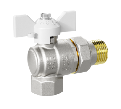 Кран шаровой латунный LD Pride 47.15.В-ГШ.У.Б угловой 1/2 вн-нар резьба с американкой бабочка 47.206.15