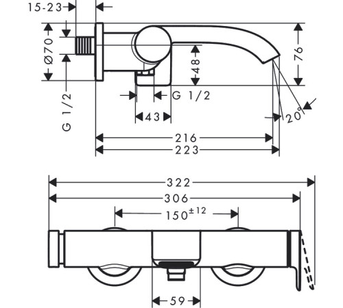 Смеситель для ванны однорычажный HANSGROHE Vivenis внешнего монтажа черный матовый 75420670
