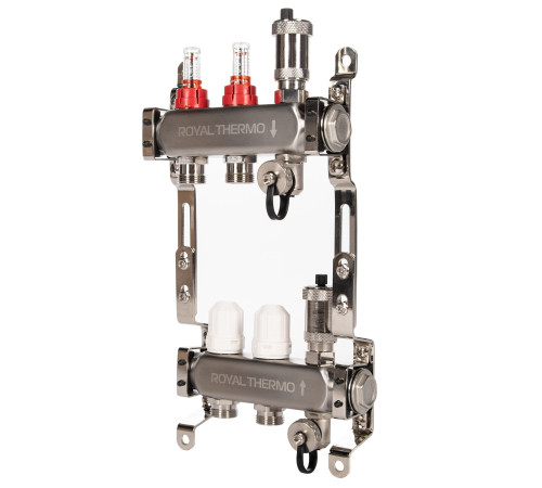 Комплект Royal Thermo: коллектор RTE с расходомерами 7 выходов и смесительный узел RoyalMix OPTIMAL RTE 01.07/RTE 07.001