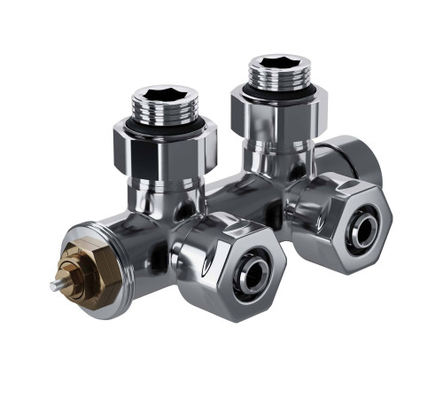 Узел нижнего подключения термостатический угловой Royal Thermo Design Pro 15 мм M30x1.5 Хром RTE 50.032