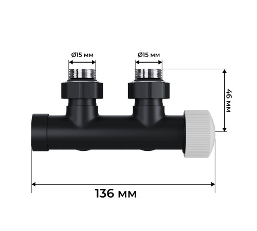 Узел нижнего подключения термостатический угловой Royal Thermo Design Pro 15 мм M30x1.5 Черный RTE 50.033