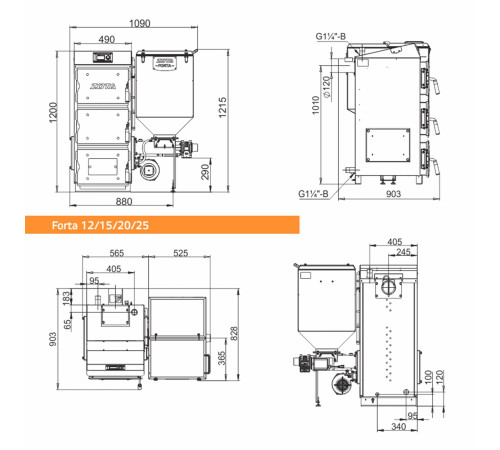 Котел угольный ZOTA Forta 15 кВт DM с автоматической подачей топлива (котел + бункер) НС-1629745
