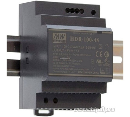 Блок питания на DIN-рейку Mean Well HDR-100-24N 24В 4.2А 100.8Вт HDR-100-24N