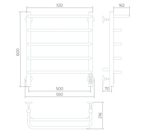 Полотенцесушитель электрический Larusso Стандарт с полкой КС П5 500x600 мм белый RAL 9016 8526
