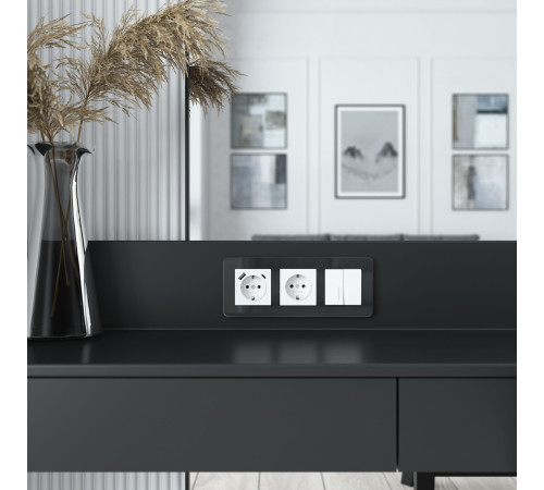 Выключатель двухклавишный проходной с подсветкой (белый акрил) W1122141