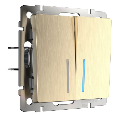 Выключатель двухклавишный проходной с подсветкой (шампань рифленый) W1122110