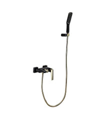 Смеситель для ванны Boheme Venturo с душевым гарнитуром черный глянцевый/золото 383-B